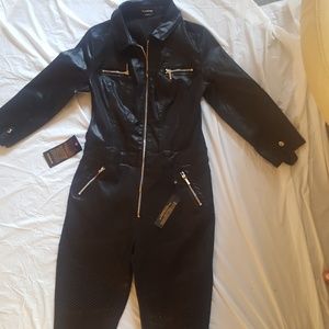 Black sateen stretch jumpsuit